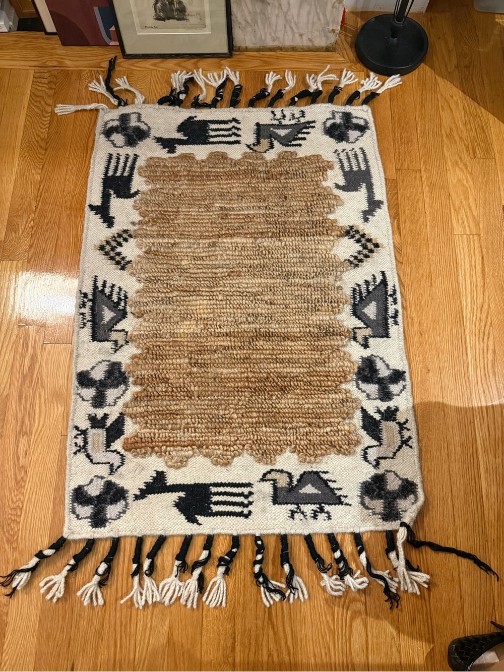 Anthropologie Woven Jute and Wool Door Mat in Cream, Brown and Black